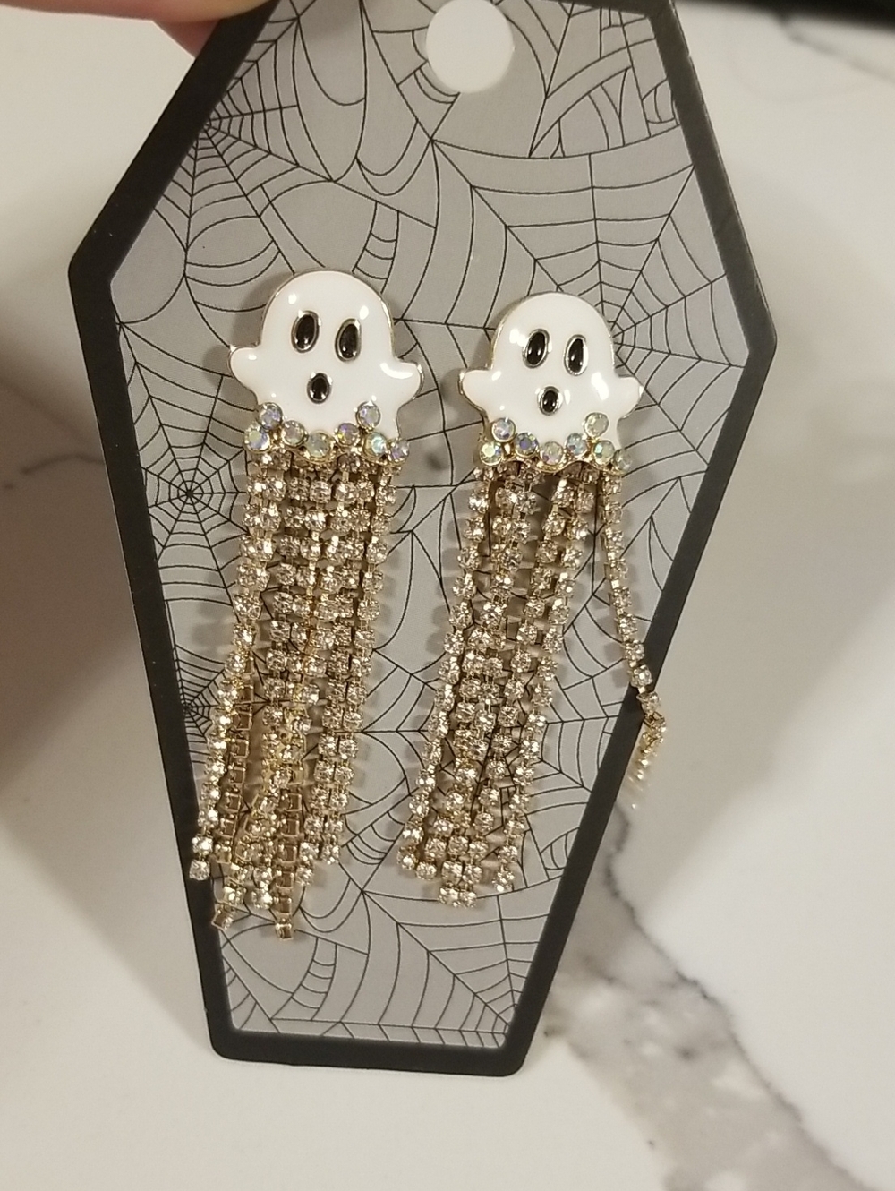 Ghost Dangle Rhinestone Earrings - Costume jewelry